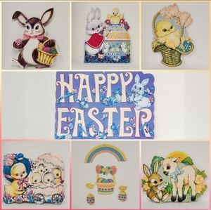 Vintage Easter Cardboard Cut Outs 1977- 1981 Lot of 7